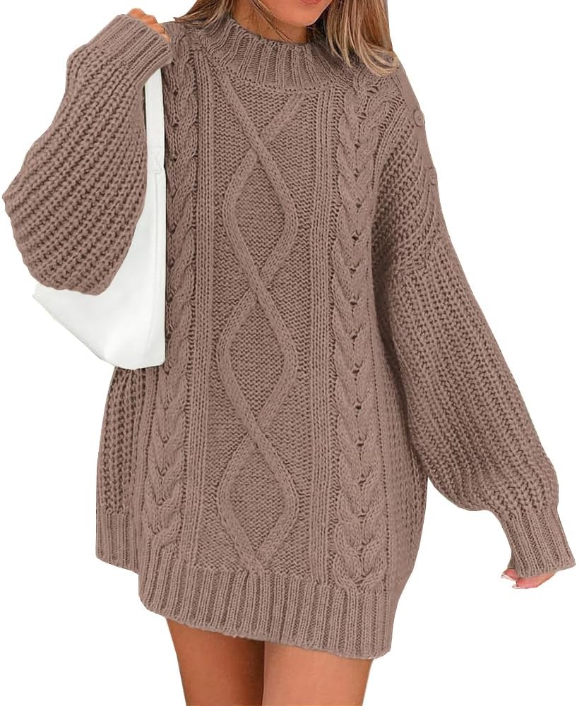 LILLUSORY Women's Crewneck Oversized Sweater Dress 2023 Fall Cable Knit Long Sleeve Chunky Casual Dresses Pullover Tops