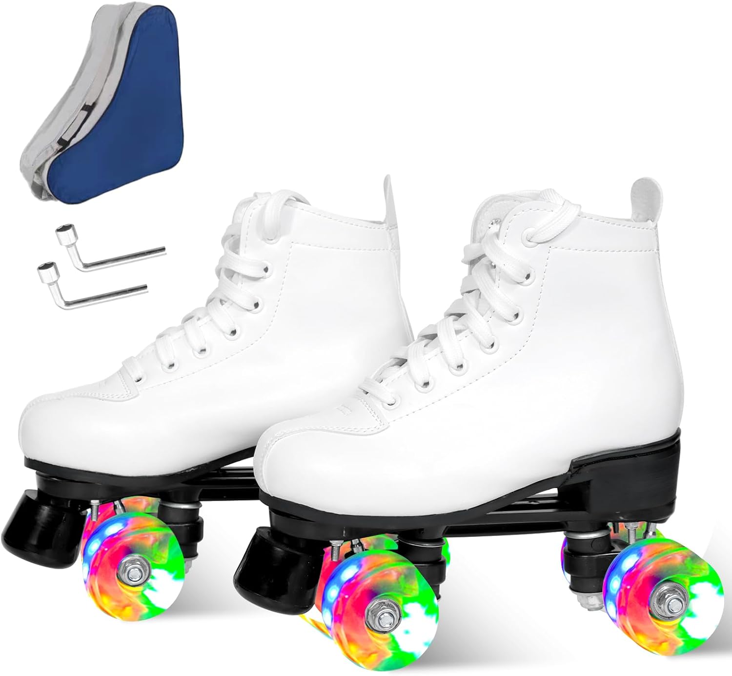 Roller Skates for Women and Men, Derby Roller Skates for Outdoor Indoor, Adjustable Four Shiny Wheel Roller Skates