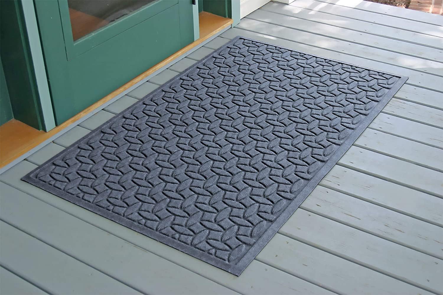 Bungalow Flooring Waterhog Door Mat, 3' x 5' Made in USA, Durable and Decorative Floor Covering, Skid Resistant, Indoor/Outdoor, Water-Trapping, Ellipse Collection, Bluestone