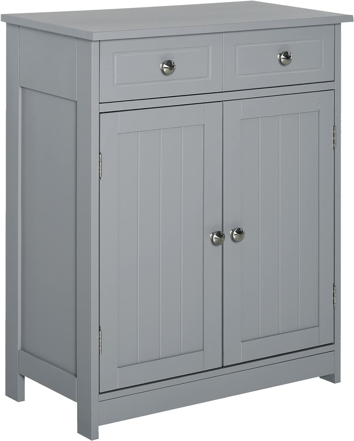 kleankin Bathroom Floor Cabinet, Wooden Bathroom Cabinet with 2 Doors, 2 Drawers and Adjustable Shelf, Freestanding Storage Cabinet for Bathroom, Grey