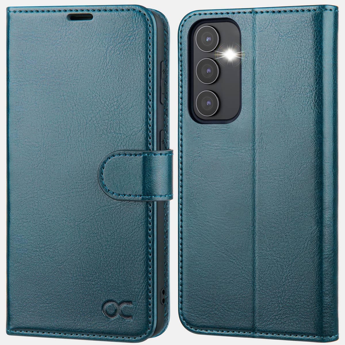 OCASE Compatible with Galaxy S23 FE 5G Wallet Case, PU Leather Flip Folio Case with Card Holders RFID Blocking Kickstand [Shockproof TPU Inner Shell] Phone Cover 6.4 Inch (2023) - Peacock Blue