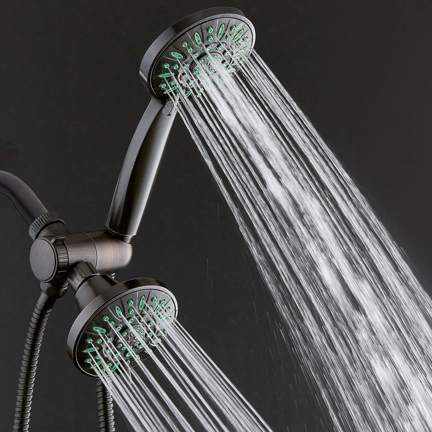 AquaDance Antimicrobial/Anti-Clog High-Pressure 30-setting Shower Combo, Microban Nozzle Protection from Growth of Mold Mildew & Bacteria for Stronger Shower! Oil-Rubbed Bronze Finish/Coral Green Jets