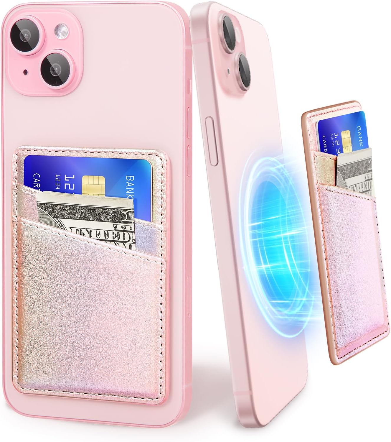 SHANSHUI Magnetic Wallet Compatible for Magsafe, PU Leather Power Magnet Card Holder for Back of Phone Wallet 2 Card Slots Compatible for iPhone 15/14/ 13/12 Series