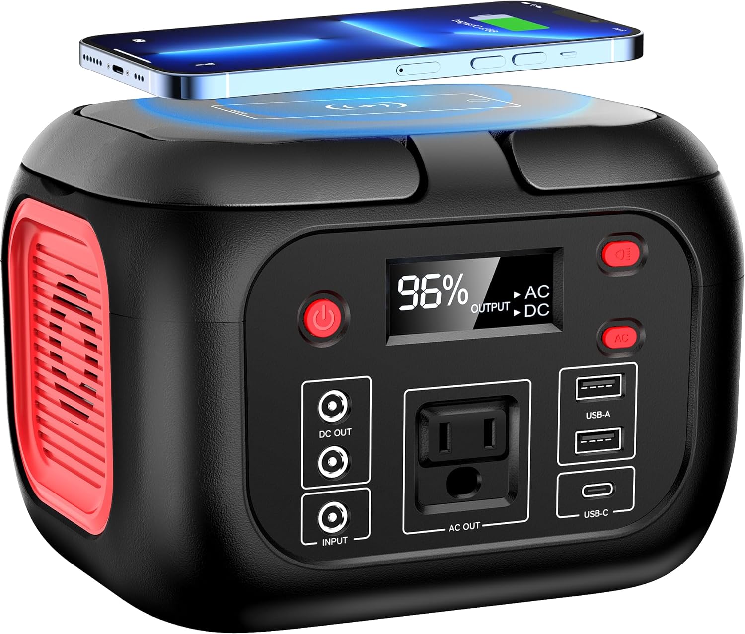 SinKeu 200W Portable Power Station with AC Outlet, 155Wh Power Station with Fast Wireless Charger, 42000mAh Power Bank, DC, USB QC3.0, LED Flashlights Backup for Outdoor Camping Home Emergency