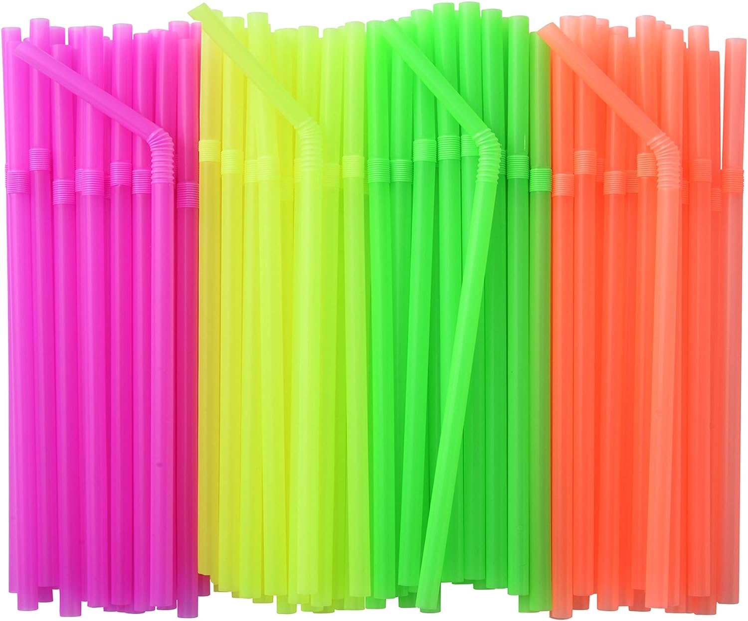 ALINK 500-PCS Neon Colored Flexible Drinking Straws, Plastic Disposable Bendy Straws - 7.75 x 0.23