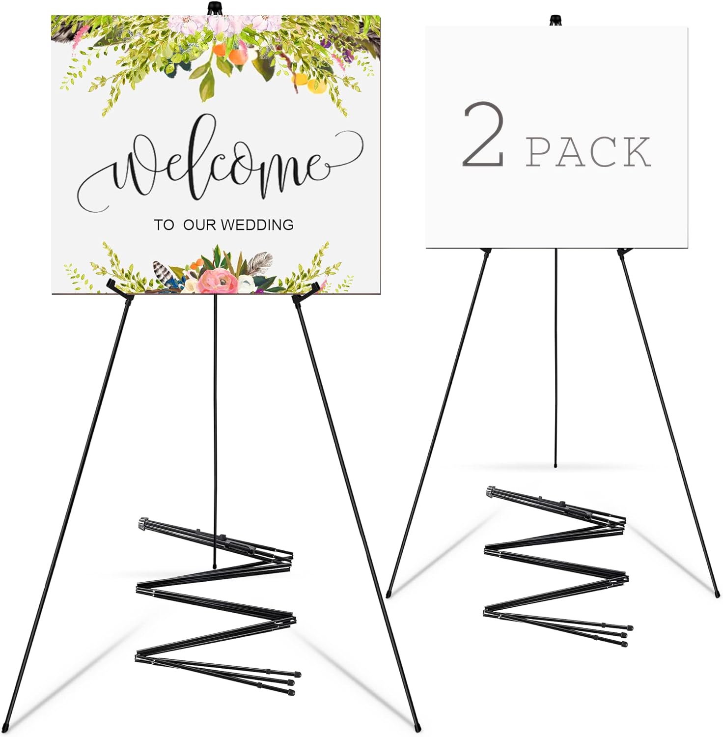 Falling in Art Display Easel Stand, 63 Instant Adjustable Poster Easel, Easy Folding Portable Tripod Stand for Signs, Posters, Wedding, Holds 5 lbs (2 Pack)