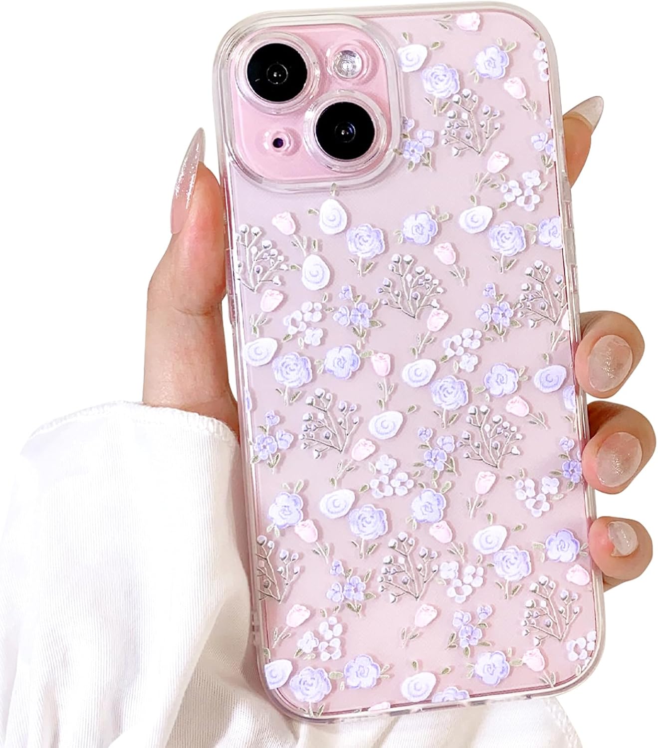 Compatible for iPhone 15 Plus Case Cute Clear Oil Flower Floral Design for Girls Women Soft TPU Shockproof Protective Girly for iPhone 15 Plus-Purple Rose