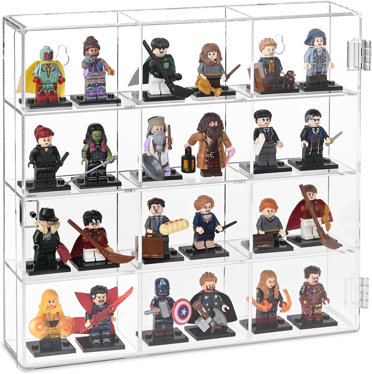 Ikee Design Acrylic Display Case, Clear Wall Mounted or Desktop 12 Compartments Display Cabinet Shelves Stand for Collectibles, Small Pop Figures,Gemstone or Jewelry, 10.7 W x 2 D x 10 H in