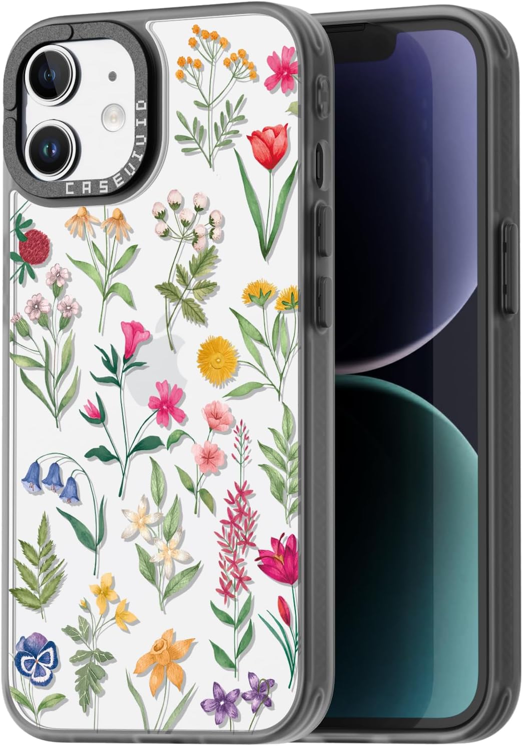 Compatible for iPhone 11 Case Cute Aesthetic - Durable Fashion Funny Phone Case - Girly Nature Flower Floral Pattern Print Cover Design for Woman Girl 6.1 inches Black