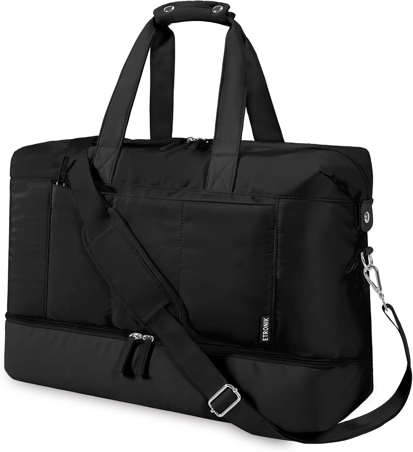 ETRONIK Weekender Bag with 15.6 Laptop Compartment, Travel Duffle Bag with Shoe Compartment & Wet Pocket, Carry On Overnight Bag with Toiletry Bag for Women, Gym Tote Bag Hospital Bag, Black