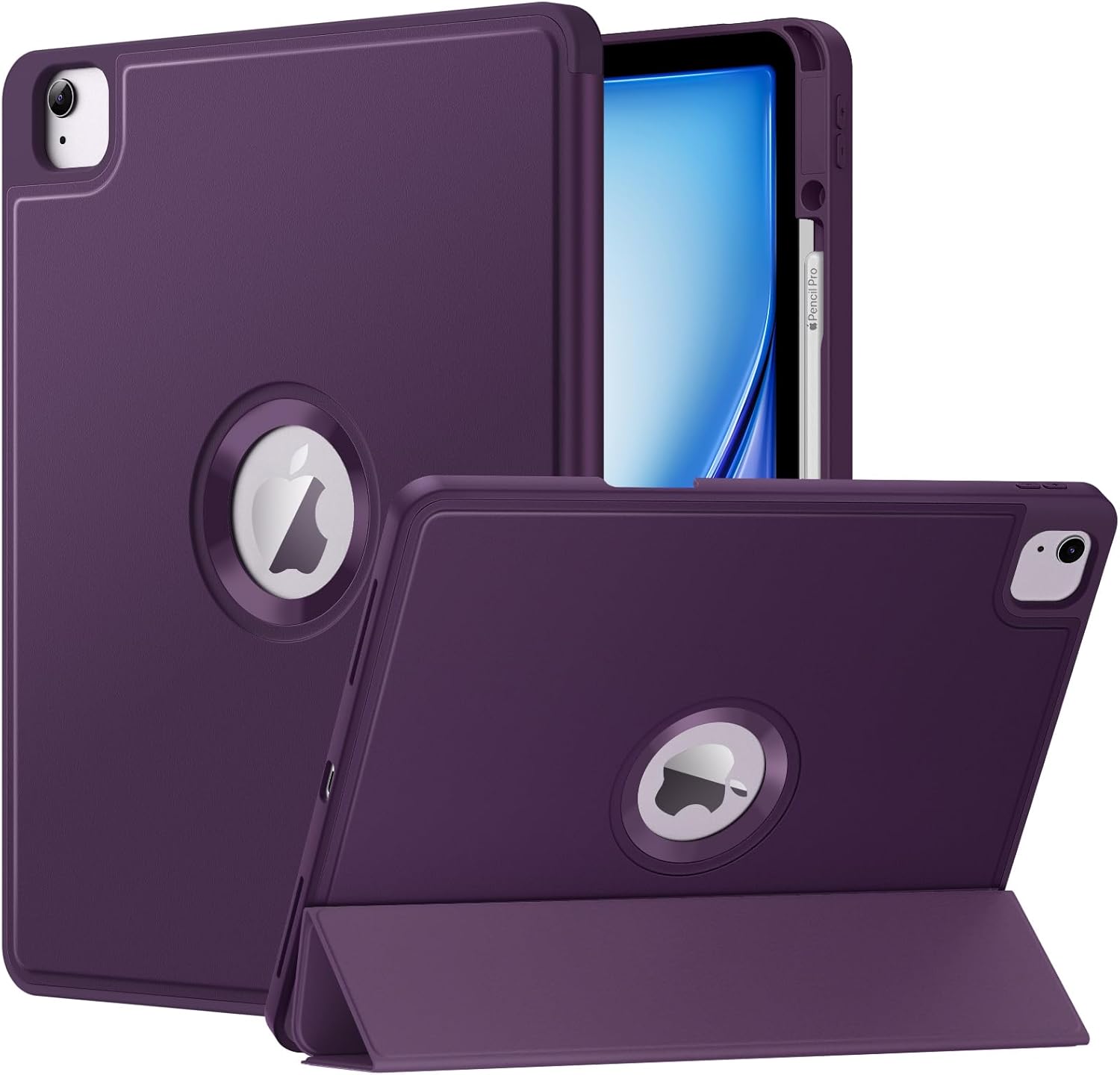 MoKo for iPad Air 13 Inch M2 Case 2024/ iPad Pro 12.9 Case (6th/5th Gen 2022/2021) with Pen Holder, Smart Protective Cover for iPad Air 13 inch with Back Trifold Stand, Auto Wake/Sleep, Dark Purple