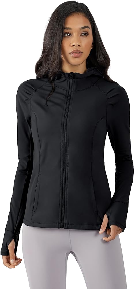 Yogalicious Lightweight Full-Zip Hooded Workout Jacket With Thumbholes