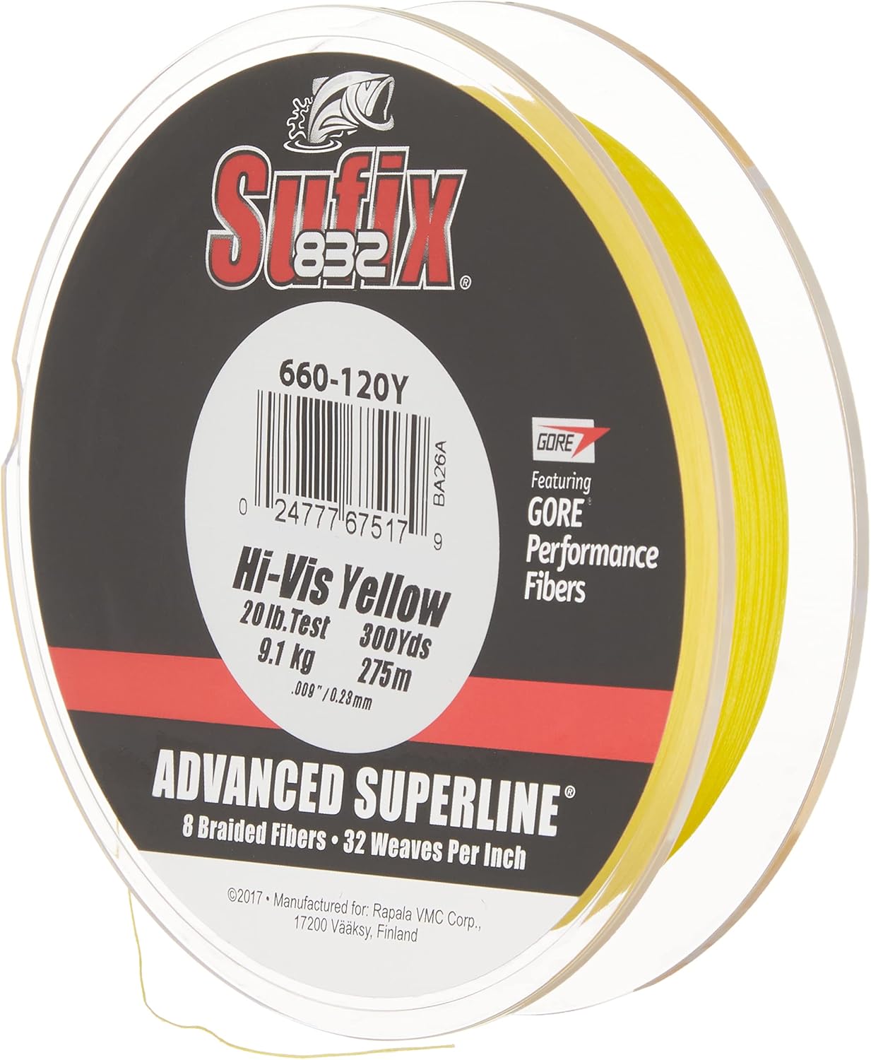 Sufix 832 Advanced Superline Braid, Hi-Vis Yellow, 20-Pound/300-Yard Spool (660-120Y)