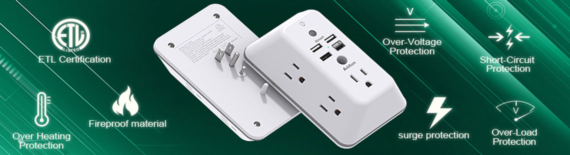 Surge Protector, Multi Plug Outlet Extender with Night Light for Home, Office, School, Addtam 5-Outlet Splitter and 4 USB Ports(1 USB C), Wall Charger Power Strip, ETL Listed