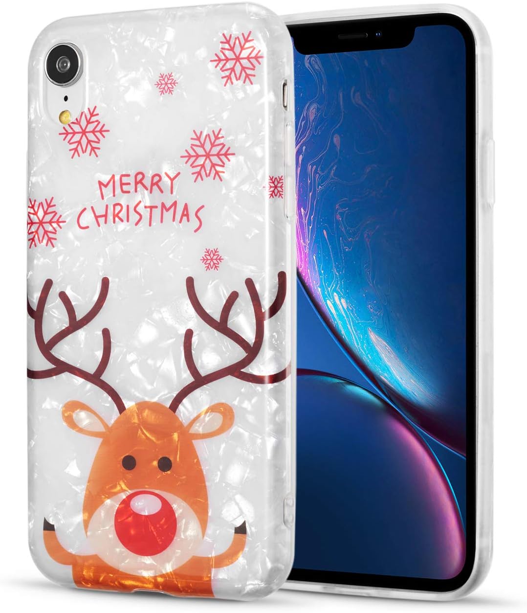 EYZUTAK Christmas Cartoon TPU Case for iPhone X iPhone Xs, Cute Lovely Animal Elk Snow Pattern Phone Cover Soft Slim TPU Fit Protective Back Case for iPhone X iPhone Xs - Elk