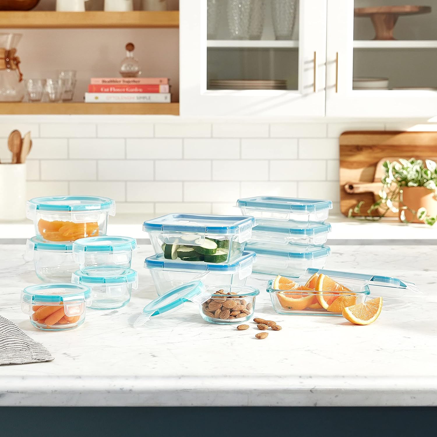 Snapware Total Solution 24-Pc Glass Food Storage Container Meal Prep Set with Plastic Lids, 4-Cup, 2-Cup & 1-Cup, BPA-Free Lids with 4 Locking Tabs, Microwave, Dishwasher, and Freezer Safe