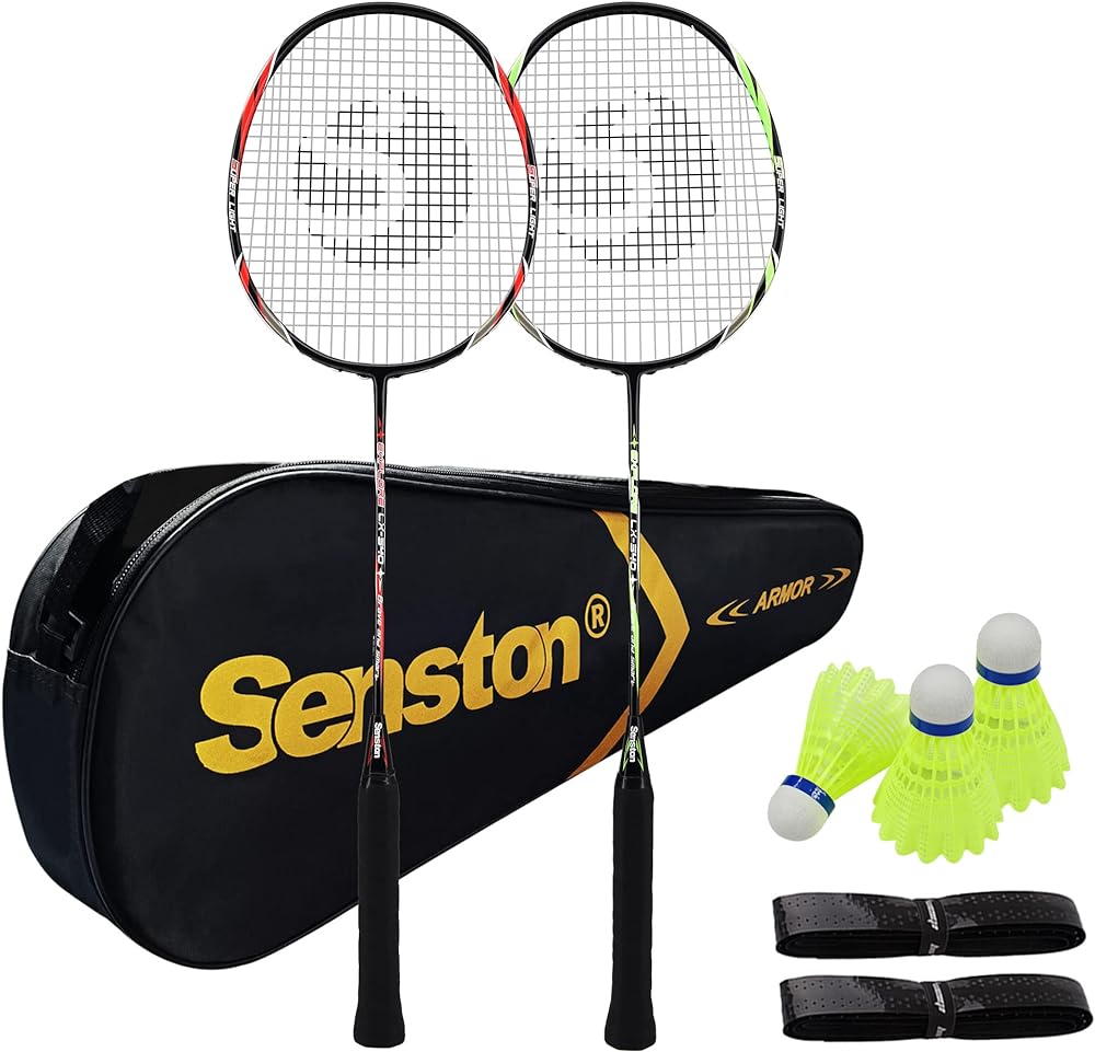 Senston Badminton Rackets Set of 2, Graphite Shaft Badminton Racquets Including Badminton Bag, 2 Badminton Shuttlecock, 2 Racquet Grip