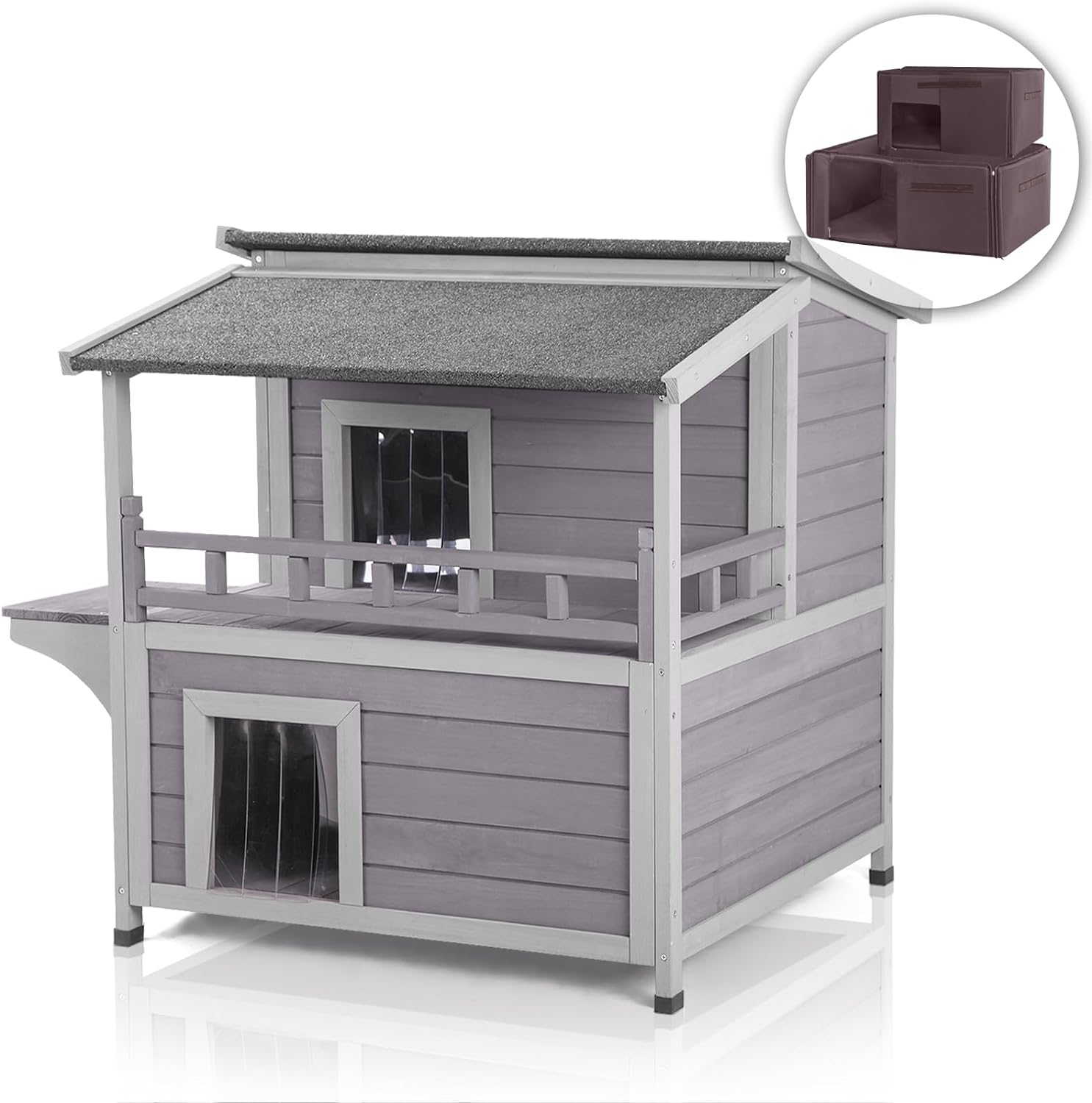 Outdoor Cat House Weatherproof Cat Shelter with Insulated Liner for Winter,Two Story