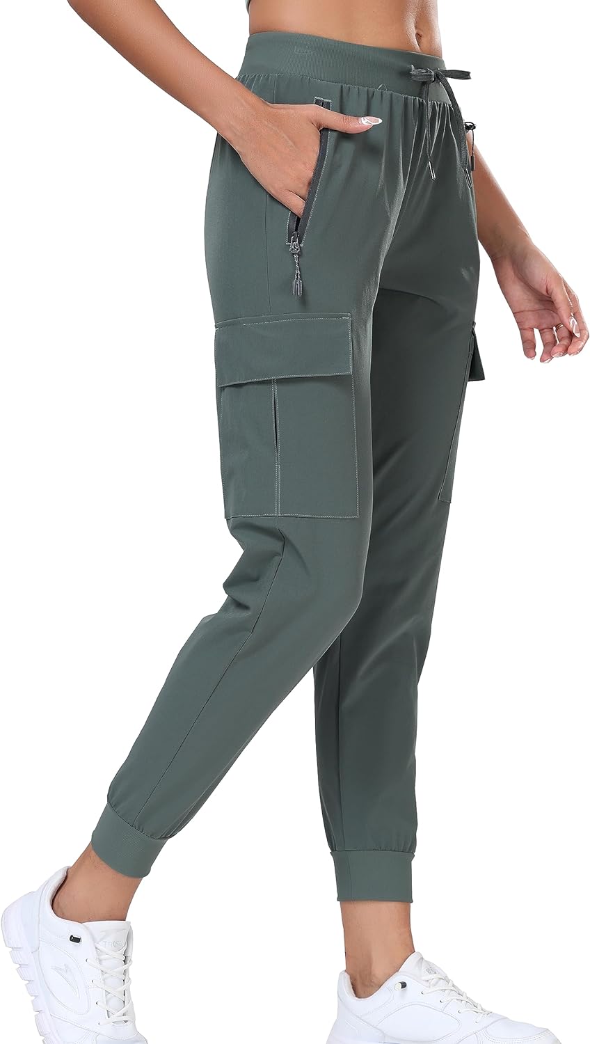 Oalka Women' Cargo Hiking Pants Lightweight Travel Pockets Joggers Quick Dry