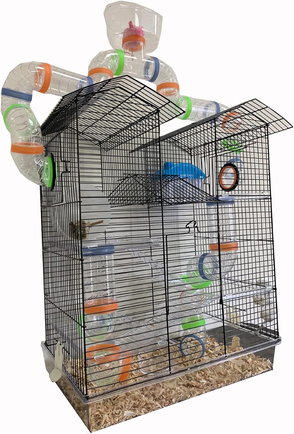 Acrylic Large 5-Level Lookout Tower with Long Crossover Tube Habitat Hamster Rodent Gerbils Mouse Mice Small Animal Cage Deep Acrylic Clear Base with Full Set of Accessories