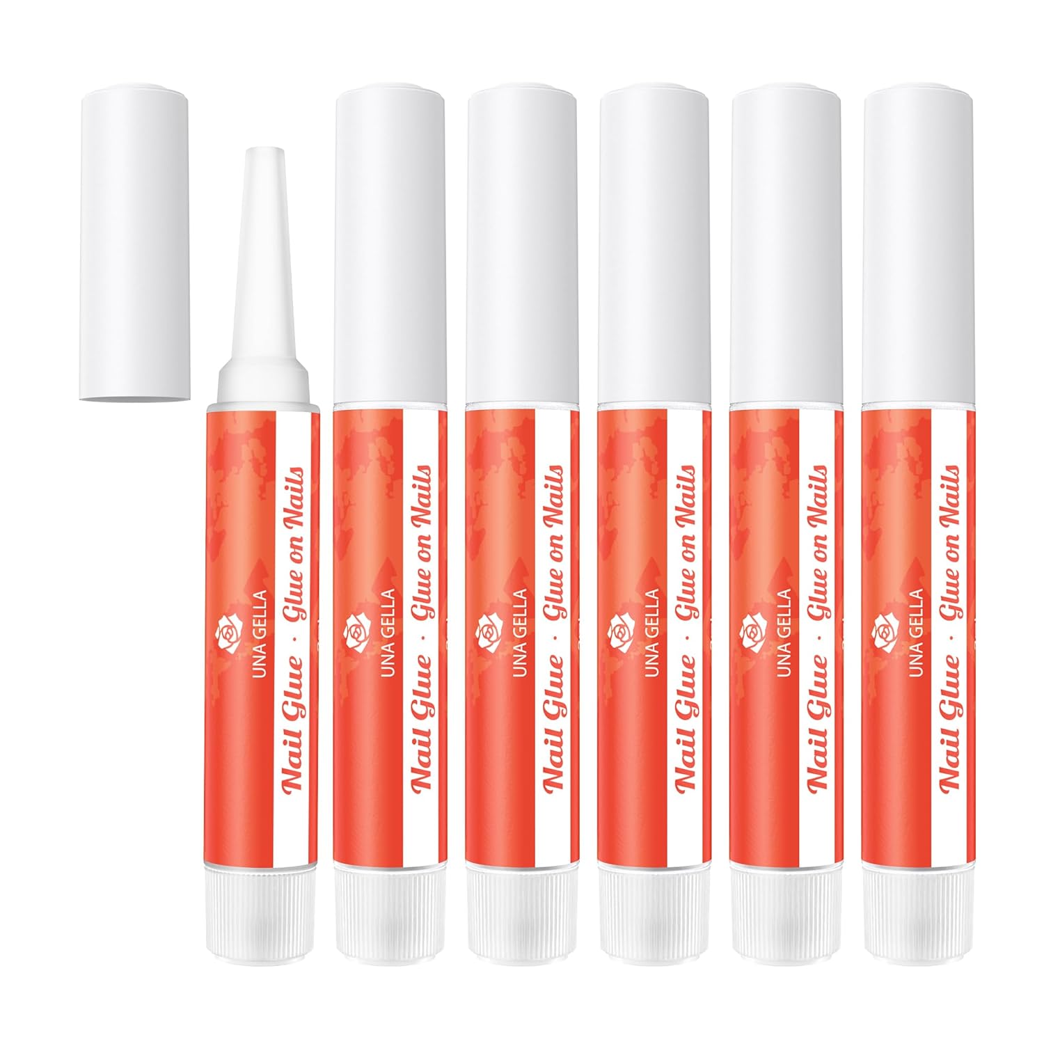 UNA GELLA Super Nail Glue for Nail Tips Fast Curing Professional Nail Glue for Acrylic False Fake Nails Press On Nails Strong Adhesive Nail Glue Long Lasting (2g*6pcs) Portable