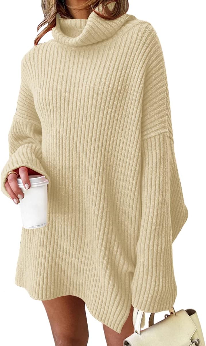 LILLUSORY Womens Turtleneck Oversized Long Batwing Sleeve Fall Sweater 2023 Plus Size Tunic Pullover Ribbed Knit Dresses