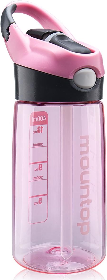 mountop Kids Water Bottle with Silicone Straw and Handle, Easy Use for Girls and Boys, BPA-free Water Bottle for Kids 14oz 400ml