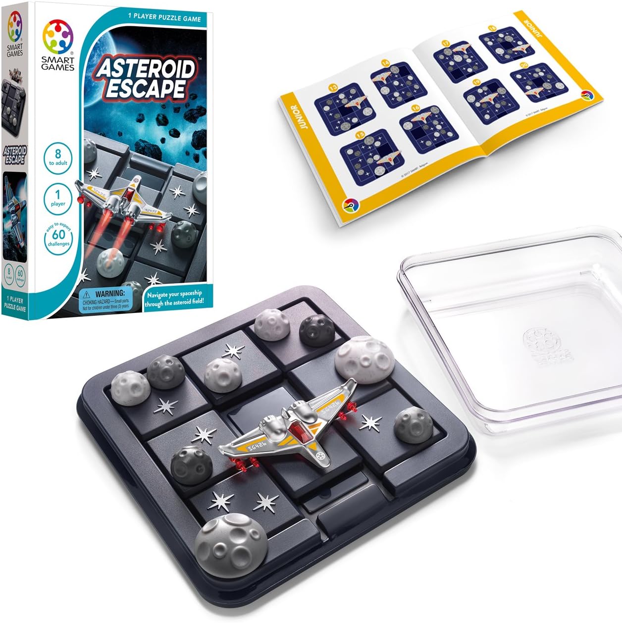 SmartGames Asteroid Escape Travel Sliding Puzzle Game Featuring 60 Challenges for Ages 8-Adult