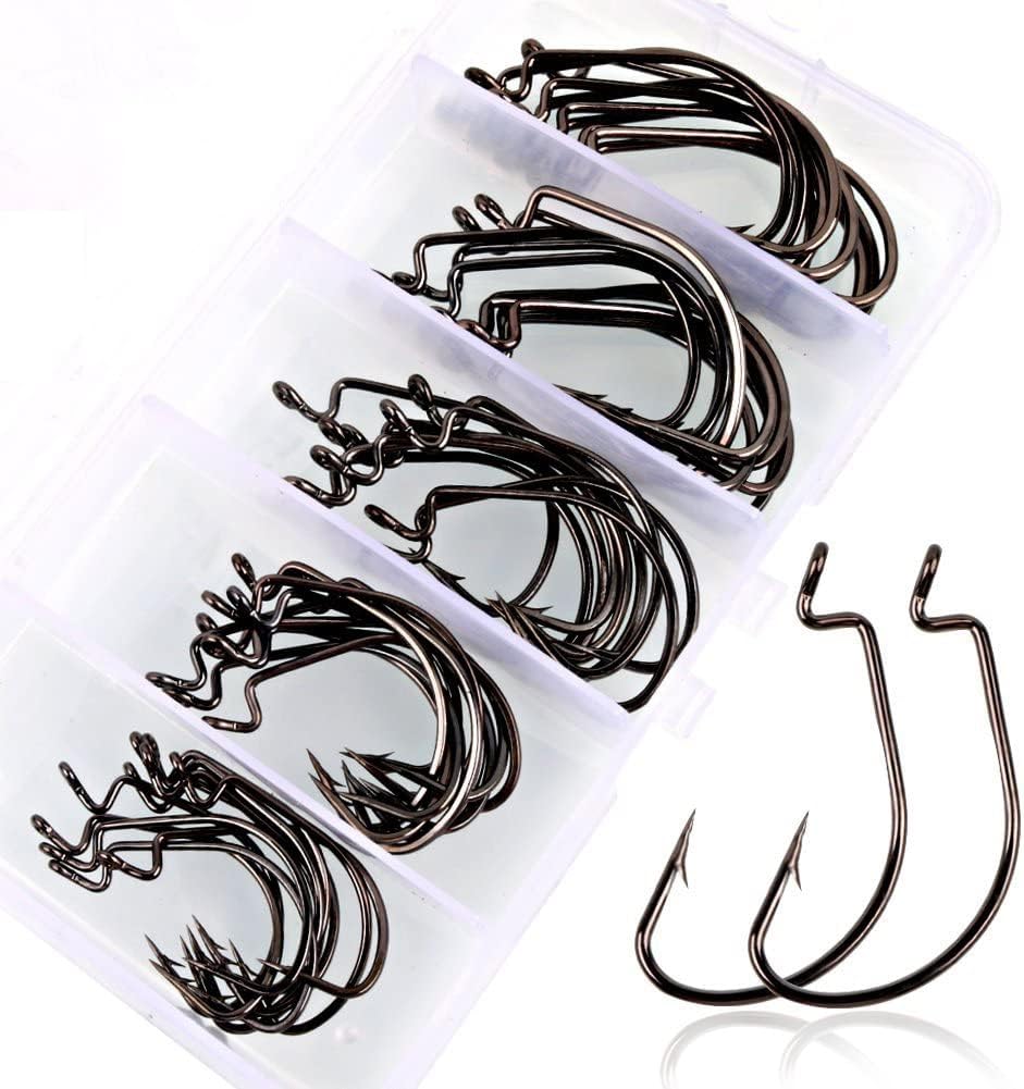 Sougayilang Fishing Hooks High Carbon Steel Worm Soft Bait Jig Fish Hooks with Plastic Box