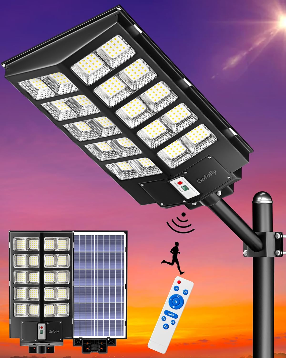 3200W Solar Street Lights Outdoor, 320000LM Commercial Parking Lot Light, 6500K Dusk to Dawn Solar Security Flood Lights Motion Sensor Solar Led Lamp for Basketball Court, Road, Playground