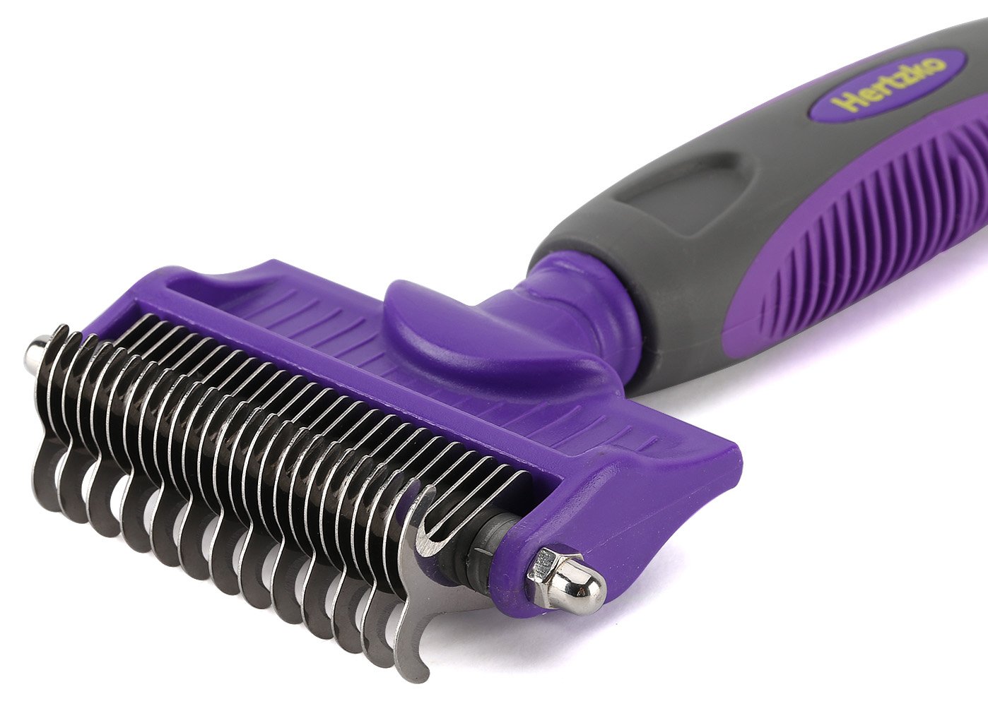 Hertzko Double-Sided Dog & Cat Dematting Comb: Pet Grooming Tool for Removing Loose Undercoat, Mats, and Tangled Hair - Doodle Dematting Comb, Self-Cleaning (Purple)