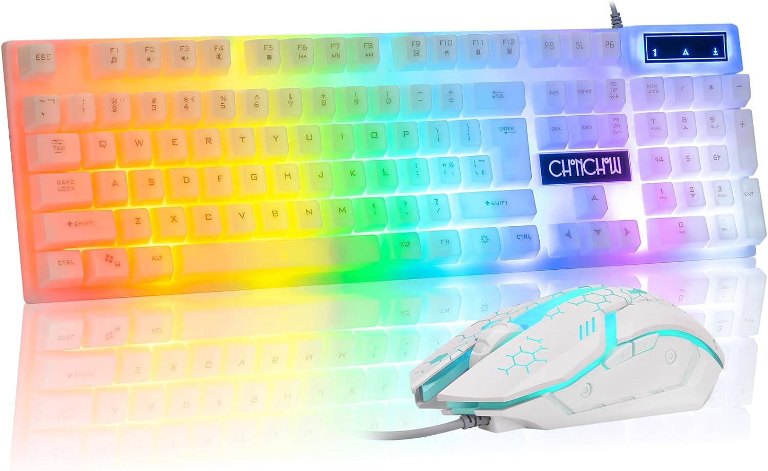 CHONCHOW LED Keyboard and Mouse, 104 Keys Rainbow Backlit Keyboard and 7 Color RGB Mouse, White Gaming Keyboard and Mouse Combo for PC Laptop Xbox PS4 Gamers and Work