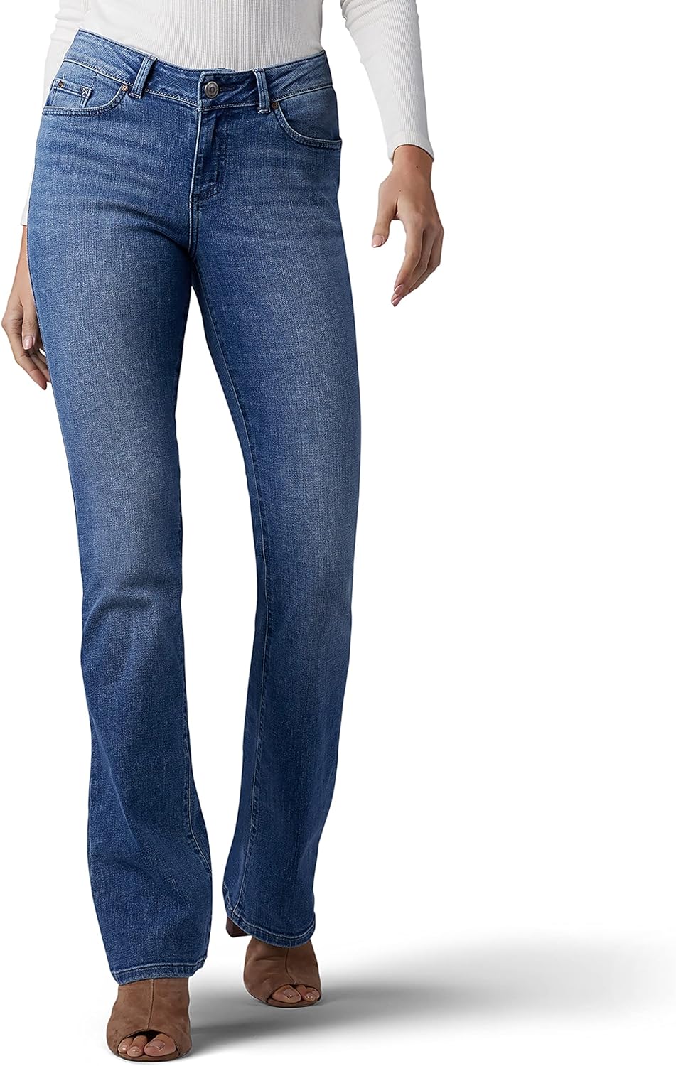 The Lee Tall Instantly Slims Classic Relaxed Fit Monroe Straight Leg Jeans are my absolute favorite jeans. They are the best fitting and best looking jeans I own. In fact, this is my 3rd purchase of them. I now own 5 of the 6 colors offered. This time, I bought them in the color Ellis. These jeans are made for tall / leggy women who need long length jeans. The 11.5 front rise of the jean allow them to sit comfortably about mid way between the waist and belly button. These top quality stretch 