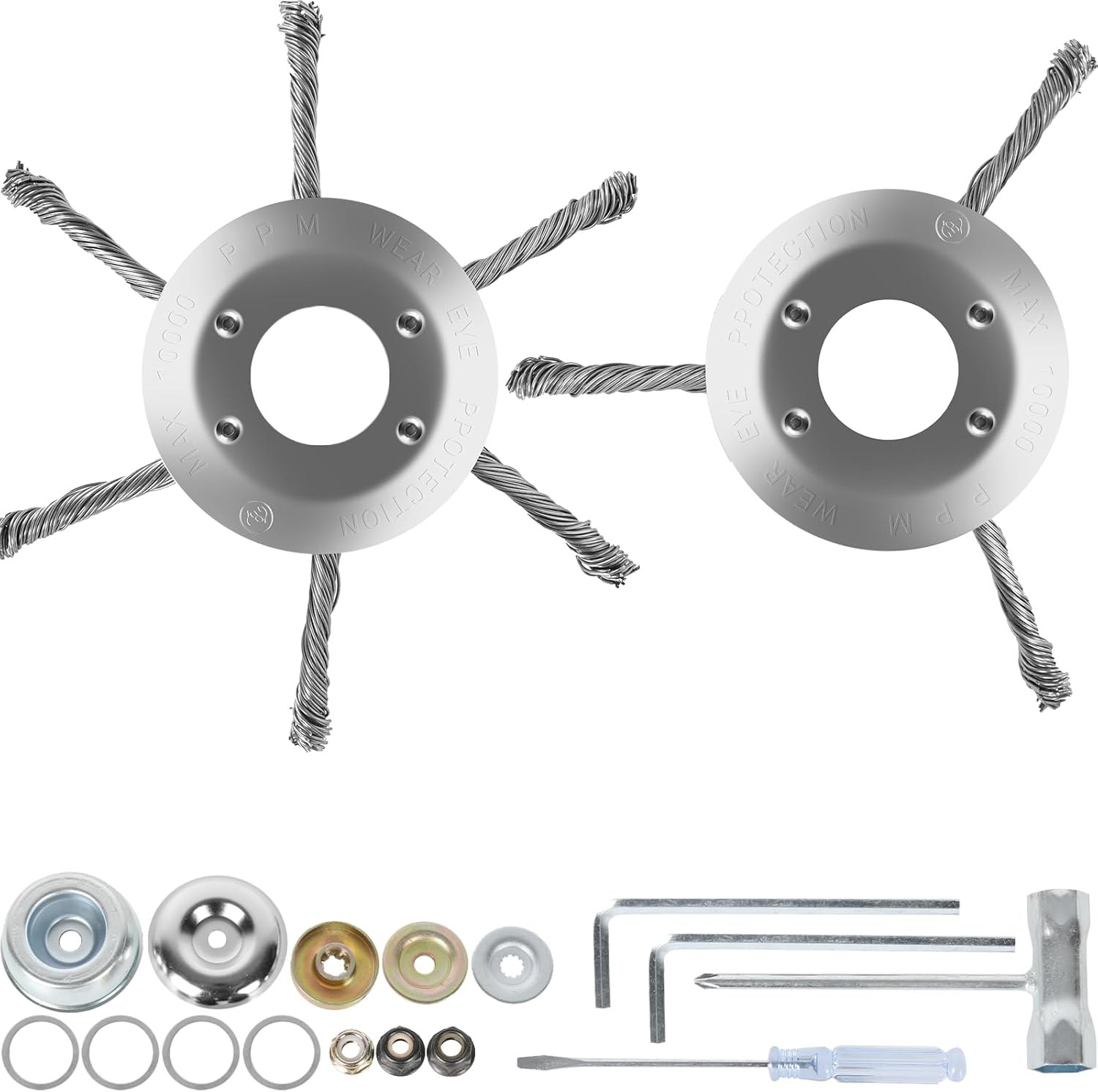 AR-PRO 6-Inch Steel Brush Cutter Trimmer Head Kit, Steel Wire Rotary Trimmer Head Weed Blade with Adapter Kits for Weed Eater, Moss Grass Rust Removal, Pack of 2