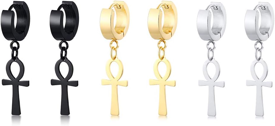 2-4 Pairs Mens Korean Style Stainless Steel Non-Piercing or Piercing Dangle Earrings Huggie Earrings Tassel Chain Clip on Earrings, Earrings for him her