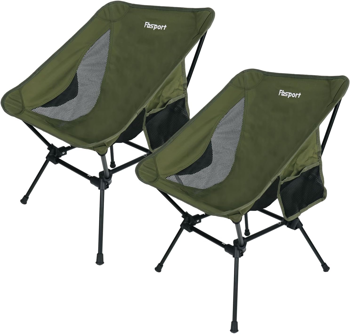 FBSPORT 2 Pack Portable Camping Chairs Lightweight Backpacking Chair Compact & Heavy Duty for Camp, Backpack, Hiking, Beach, Picnic, with Carry Bag, ArmyGreen