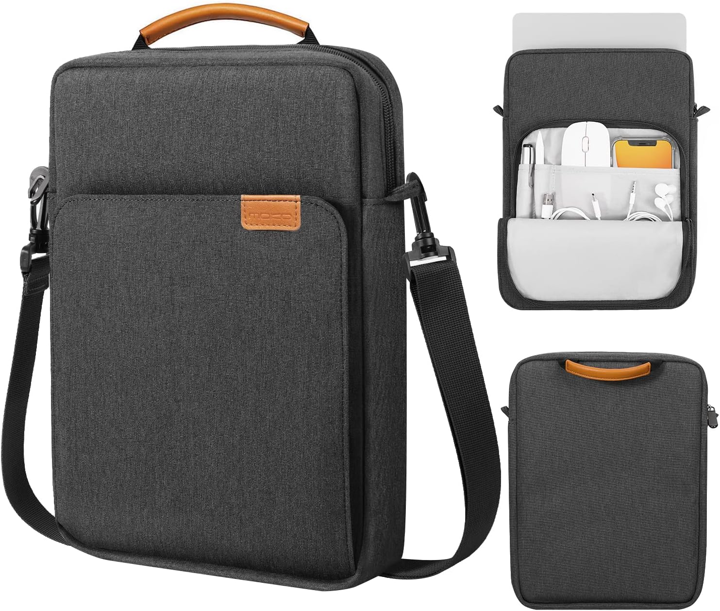 MoKo 13.3-14 Inch Laptop Sleeve Bag Fits MacBook Pro M3/M2 14" 2023, MacBook Pro 13" M2, New MacBook Air 13.6" M3/M2 2024/2022,Tab S8 Ultra 14.6",Handle Carrying Case with Shoulder Strap, Black & Gray