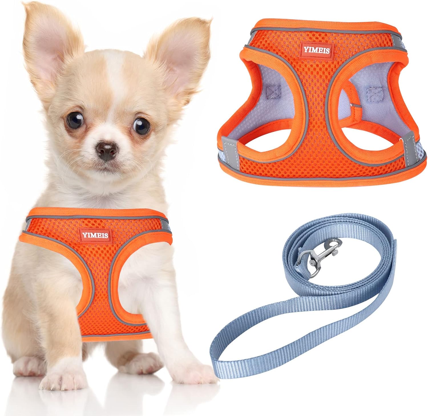 YIMEIS Dog Harness and Leash Set, No Pull Soft Mesh Pet Harness, Reflective Adjustable Puppy Vest for Small Medium Large Dogs, Cats (Orangeblue, Small (Pack of 1)