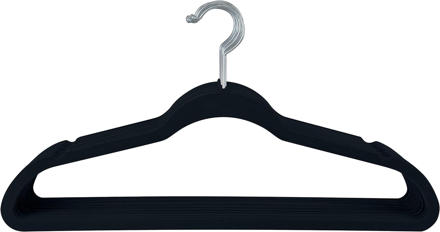 Simplify Slim Velvet Clothes Hangers | 25 Pack | Non-Slip | Shirts | Suit | Pants | Dresses | Garments | Closet Storage & Organization | Durable | Black