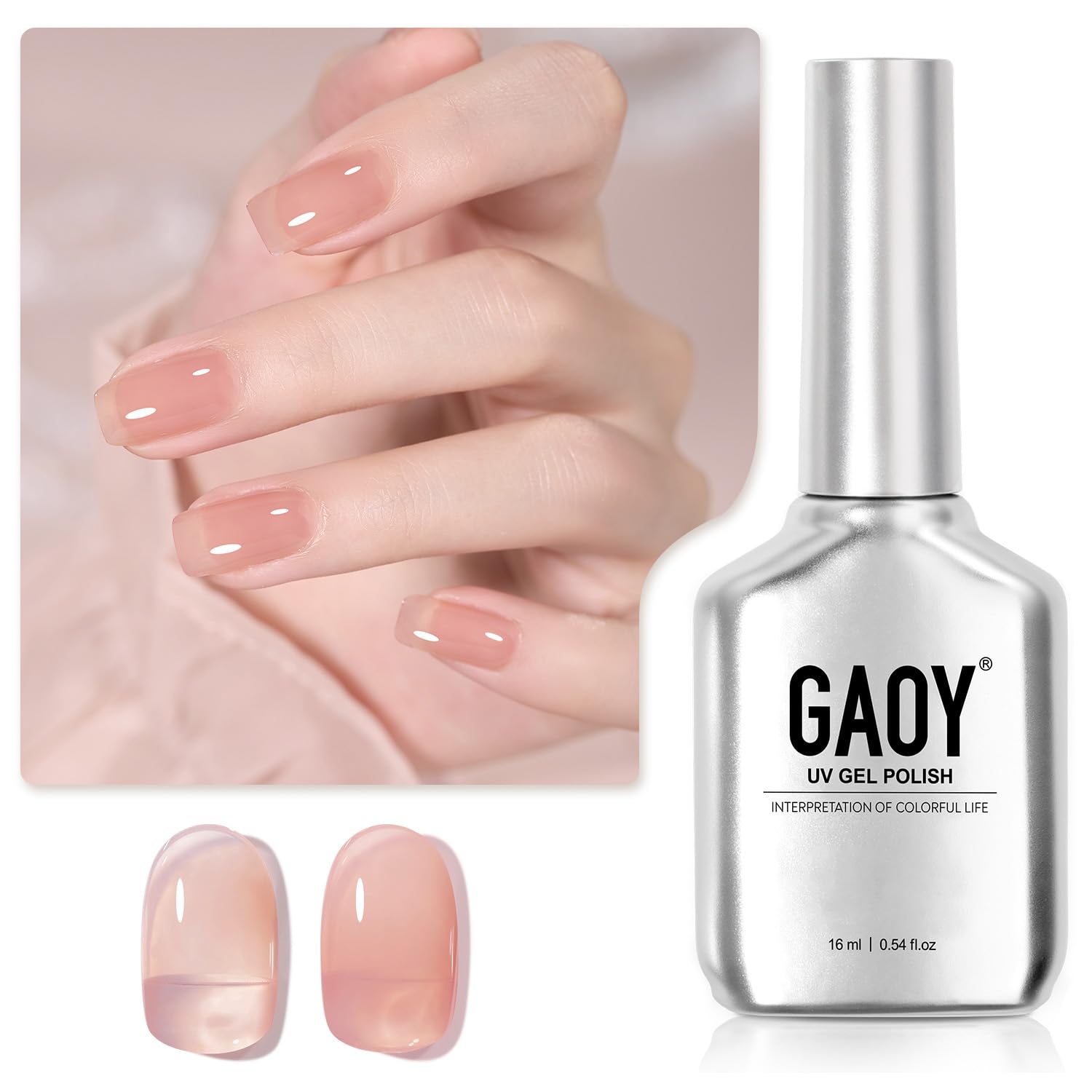 GAOY Jelly Nude Gel Nail Polish, 16ml Sheer Translucent Soak Off Gel Polish, UV Light Cure for Nail Art DIY, 1533 Nude Pink