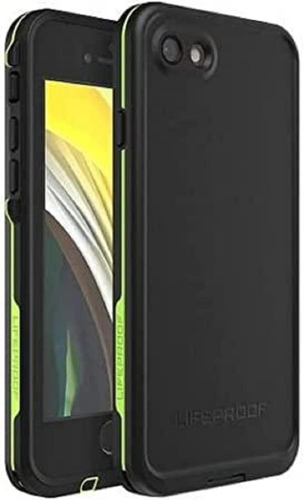 LifeProof iPhone SE (2nd gen - 2020) and iPhone 8/7 (NOT PLUS) FR Series Case - NIGHT LITE (BLACK/LIME), waterproof IP68, built-in screen protector, port cover protection, snaps to MagSafe