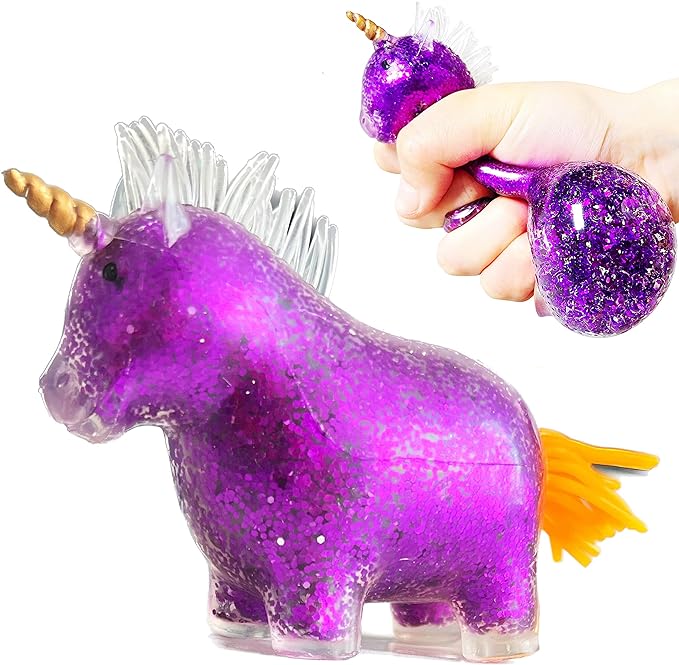 Unicorn Squishy Stress Ball Fidget Toy | Stretch and Squeeze, Stress Balls for Adults, Party Favors | Animal Dough Ball, Stress Relief Gifts for Autism, ADHD, OCD (Purple)