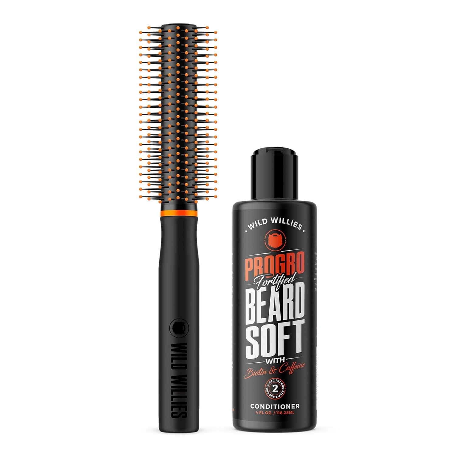 Wild Willies Round Brush & Beard Conditioner Kit, The Better Brush & PROGRO - Round Hair Brush Perfect for Styling Hair or Beard - Softens, Hydrates, Strengthens, & Nourishes for Healthy Looking Beard