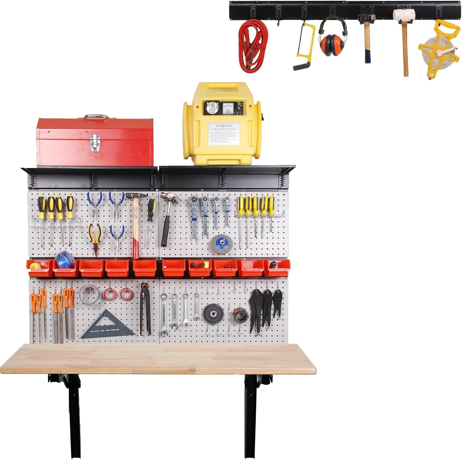 Ultrawall Garage Storage Pegboard and 48 Wall Mounted Workbench for Workshop, Garage, Office, Home