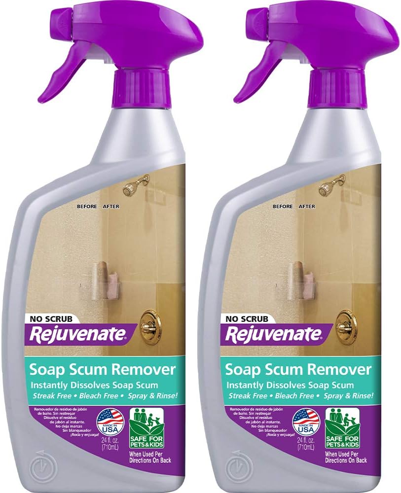 Rejuvenate Scrub Free Soap Scum Remover Shower Glass Door Cleaner Works on Ceramic Tile, Chrome, Plastic and More (2 Bottles x 24oz)