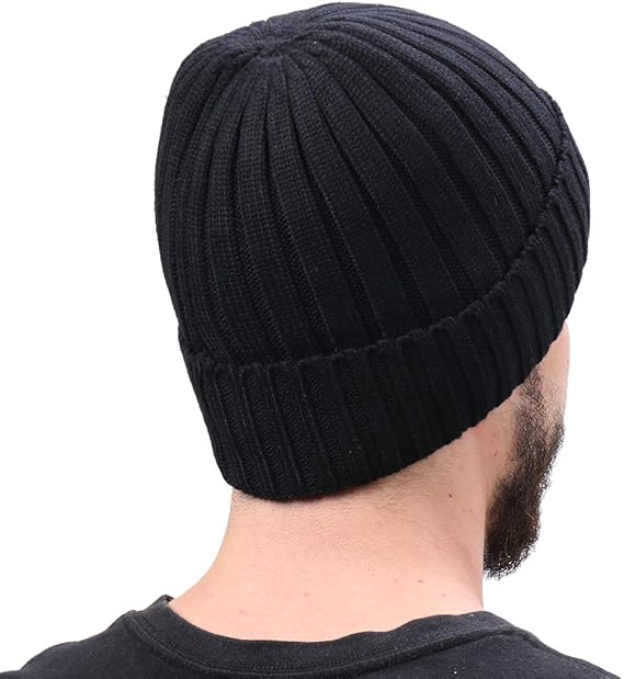 CAMOLAND Men' Fleece Wool Cable Knit Winter Beanie Hat