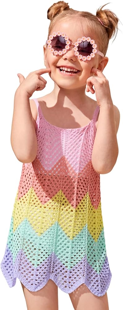 SOLY HUX Toddler Girl's Color Block Cable Knit Swimsuit Cover up Short Beach Cami Dress