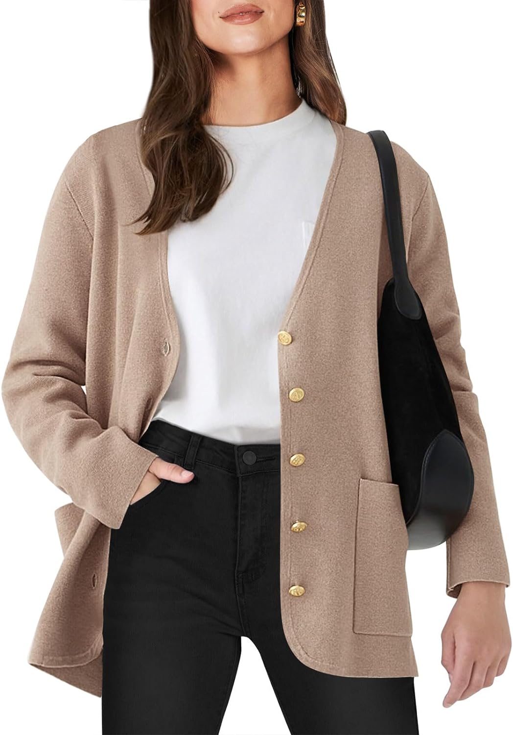 ANRABESS Women Sweater Blazer Long Sleeve Button Down Knit Cardigan Coat 2024 Casual Dressy Outfits Fall Clothes Outwear