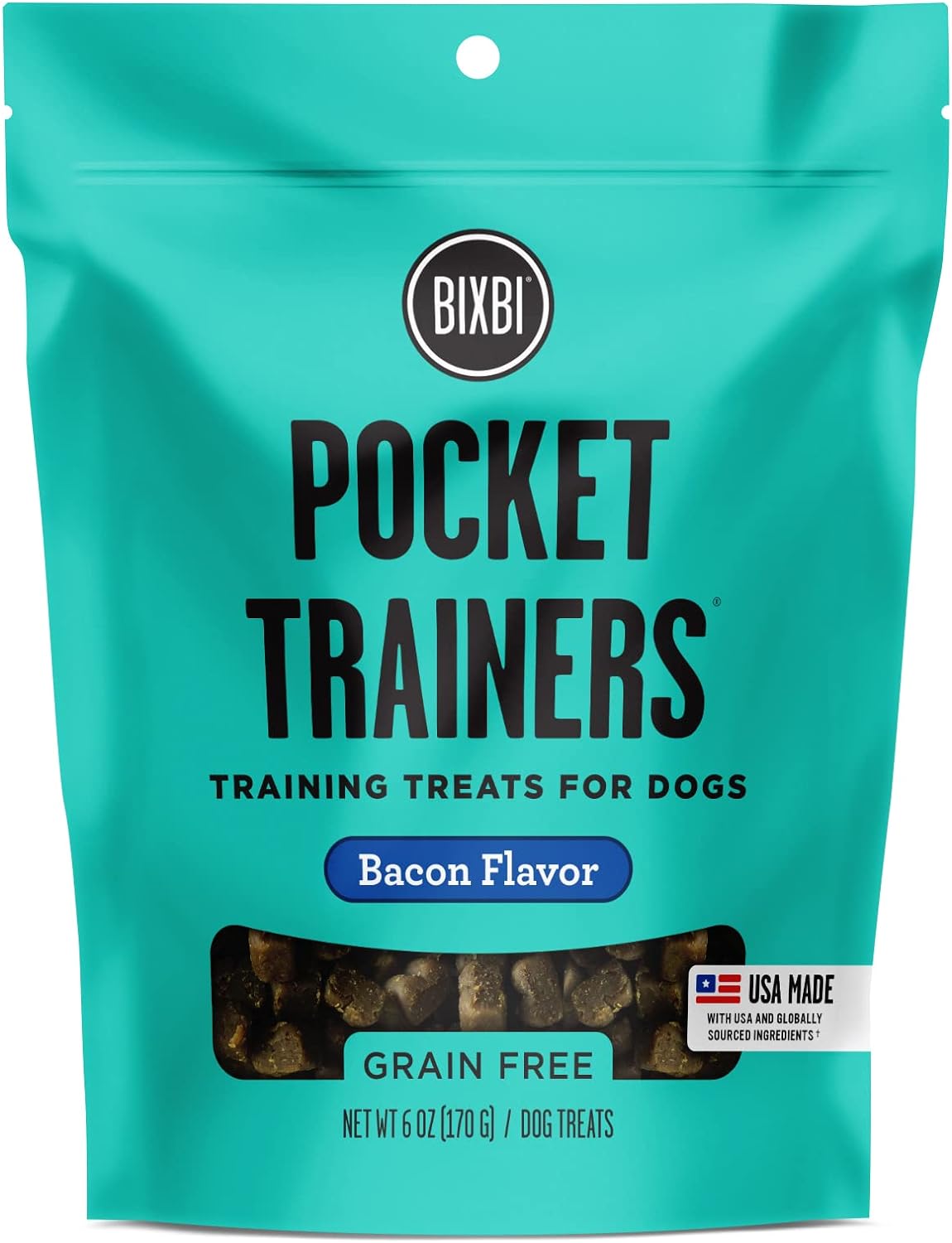 BIXBI Pocket Trainers, Bacon (6 oz, 1 Pouch) - Small Training Treats for Dogs - Low Calorie and Grain Free Dog Treats, Flavorful Pocket Size Healthy and All Natural Dog Treats