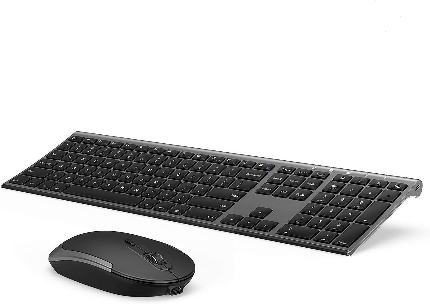 Wireless Keyboard and Mouse, Vssoplor 2.4GHz Rechargeable Compact Quiet Full-Size Keyboard and Mouse Combo with Nano USB Receiver for Windows, Laptop, PC, Notebook-Dark Gray